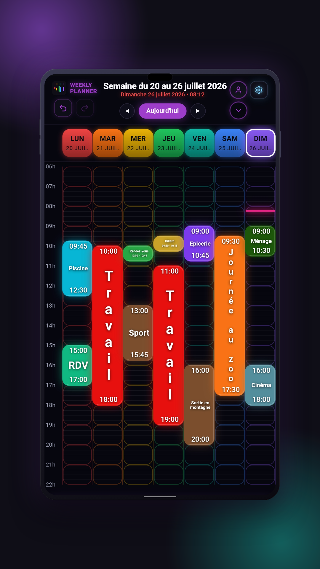 Weekly Planner sur mobile